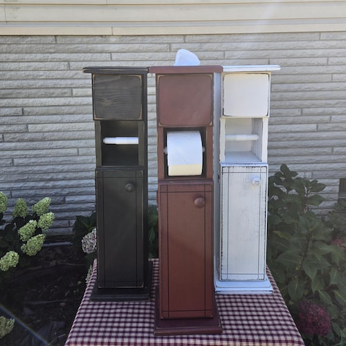 Rustic Pine Toilet Paper Holder with Storage & Tissue Box - Unfinished or Painted Bathroom Décor