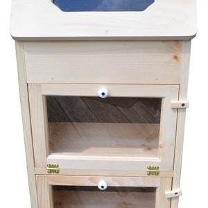 Amish Handcrafted Solid Pine Bread Box and 2 Clear Plexi Door Vegetable Bin. Measures 16.5" W X 11" D X 35" H