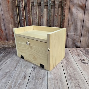 Unfinished Flush Side Pine Counter top Bread Box with Top Shelf