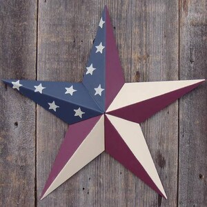 72" Solid OR Rustic Olde Glory  Country Style American Flag Galvanized Metal Painted Barn Star Country Decor Rust Resistant Outdoor Decor