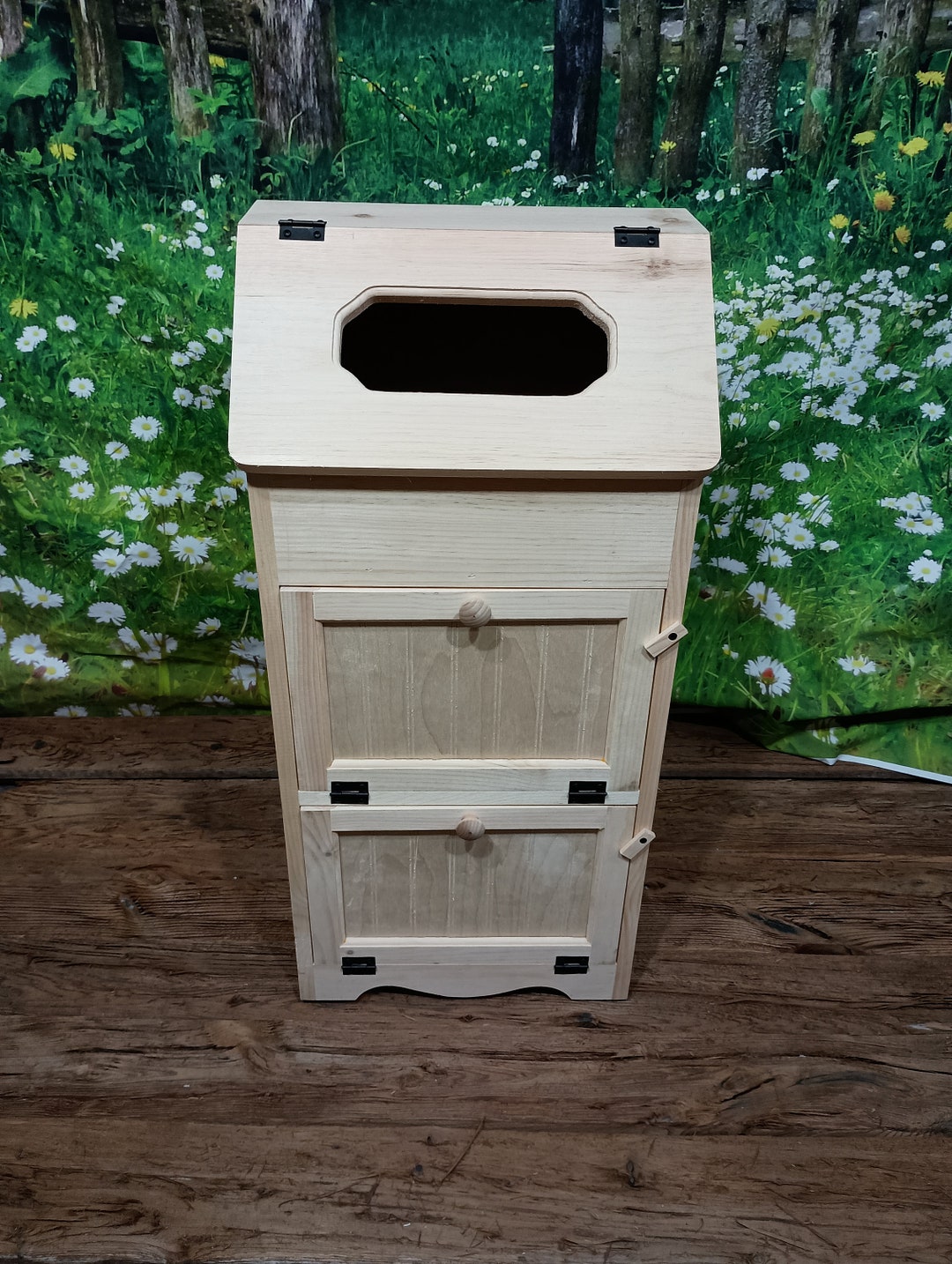Amish Handcrafted Solid Pine Bread Box and 2 Door Vegetable Bin Kitchen