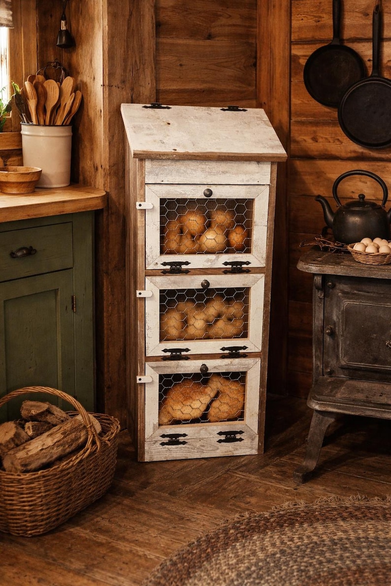 American Handcrafted Solid Top Barn Wood Bread Box With Chicken Wire ...