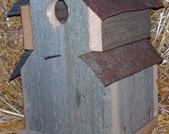 One-Hole - Two- Tin Roof Barn wood Amish Made Bird House