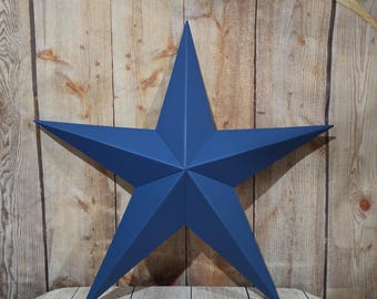 16"- 32" Solid OR Rustic Blue Galvanized Metal Tin Painted Barn Star Farmhouse Country Rust Resistant Outdoor Décor