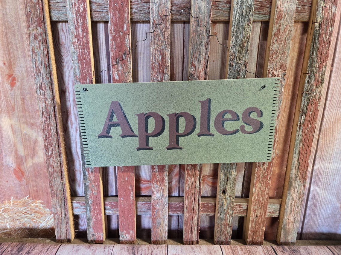 Rustic Vintage Wooden Apples Sign: Painted Wall Décor With Metal Hanger ...