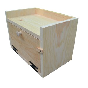 Unfinished Flush Side Pine Counter top Bread Box with Top Shelf image 2