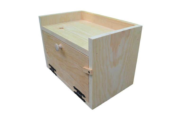 Unfinished Flush Side Pine Counter top Bread Box with Top Shelf image 2