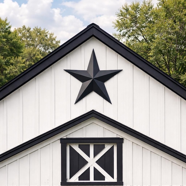 Estrella de granero pintada de metal galvanizado negro, sólida o rústica, de 40 a 53 pulgadas, resistente a la oxidación, ideal para decoración de exteriores de estilo campestre.