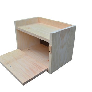 Unfinished Flush Side Pine Counter top Bread Box with Top Shelf image 3