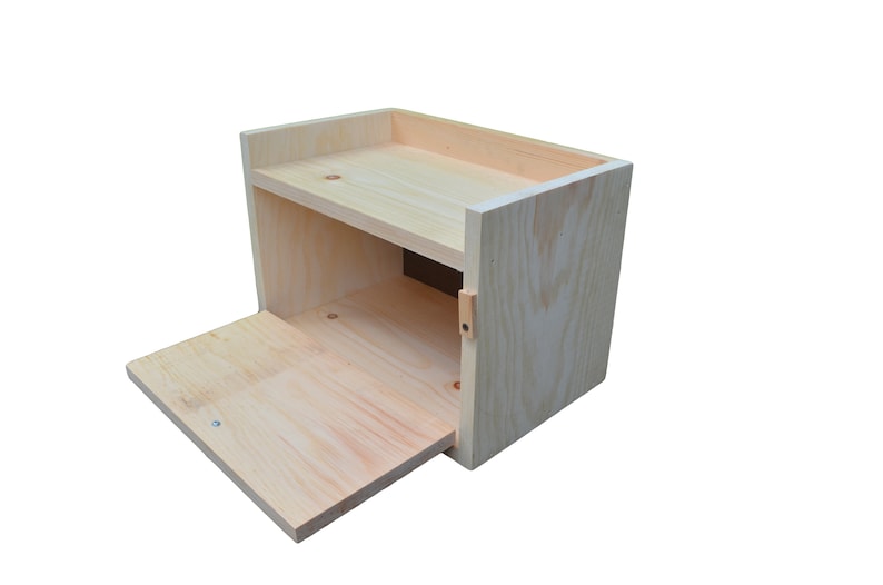 Unfinished Flush Side Pine Counter top Bread Box with Top Shelf image 3