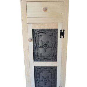 Rustic Star Punched Tin Pie Safe Cabinet - Unfinished Pine Wood Farmhouse Kitchen Pantry Storage