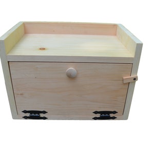 Unfinished Flush Side Pine Counter top Bread Box with Top Shelf image 1