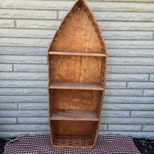 Handcrafted Nautical Boat Shelf with Basket Reed & Solid Wood - Large Maritime Wall Décor for Beach Homes