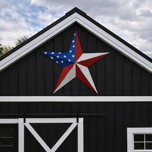 40"- 53" Solid OR Rustic Americana Traditional American Flag Galvanized Metal Painted Barn Star Country Décor Rust Resistant Outdoor Décor