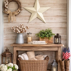16"- 32" Solid or Rustic Ivory Galvanized Metal Tin Painted Barn Star Farmhouse Country Décor Rust Resistant Outdoor Décor