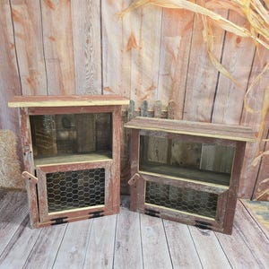 Reclaimed Barn Wood Cabinet with Chicken Wire drop down door Choose from Tall or Short version