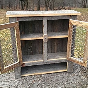 Amish Handmade Barnwood Chicken wire Primitive Rustic Decor Barn Wood Bathroom Medicine Cabinet 2 chickenwire doors and two shelves image 2