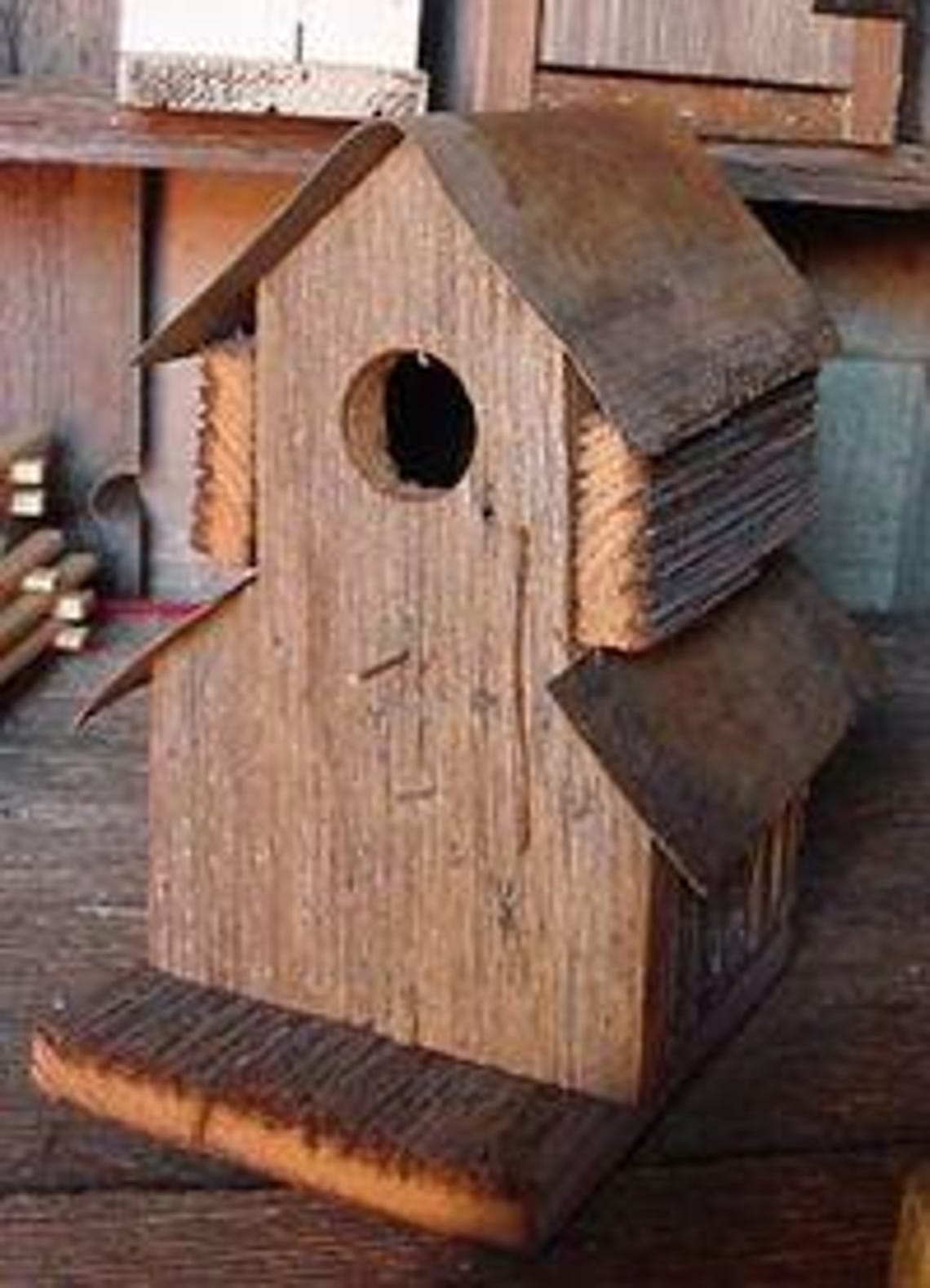 Rustic Reclaimed Barn Wood Birdhouse With Vintage Tin Roof ...