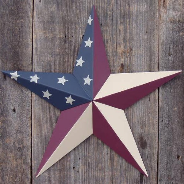 16"-32" Solid OR Rustic Olde Glory Country Style American Flag Galvanized Metal Painted Barn Star Country Decor Rust Resistant Outdoor Decor