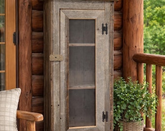 Handmade Large Country Barn Wood Storage Cabinet Cupboard Picket, screen, or Chicken Wire Front Doors Very Rustic