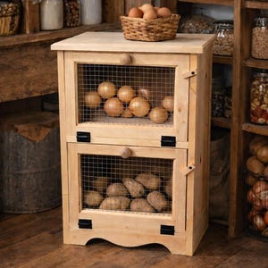 Amish Handcrafted Solid Pine 2 Door Vegetable Bin with Flat Top Small Space Kitchen Veggie Bin