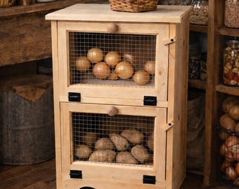 Amish Handcrafted Solid Pine 2 Door Vegetable Bin with Flat Top Small Space Kitchen Veggie Bin