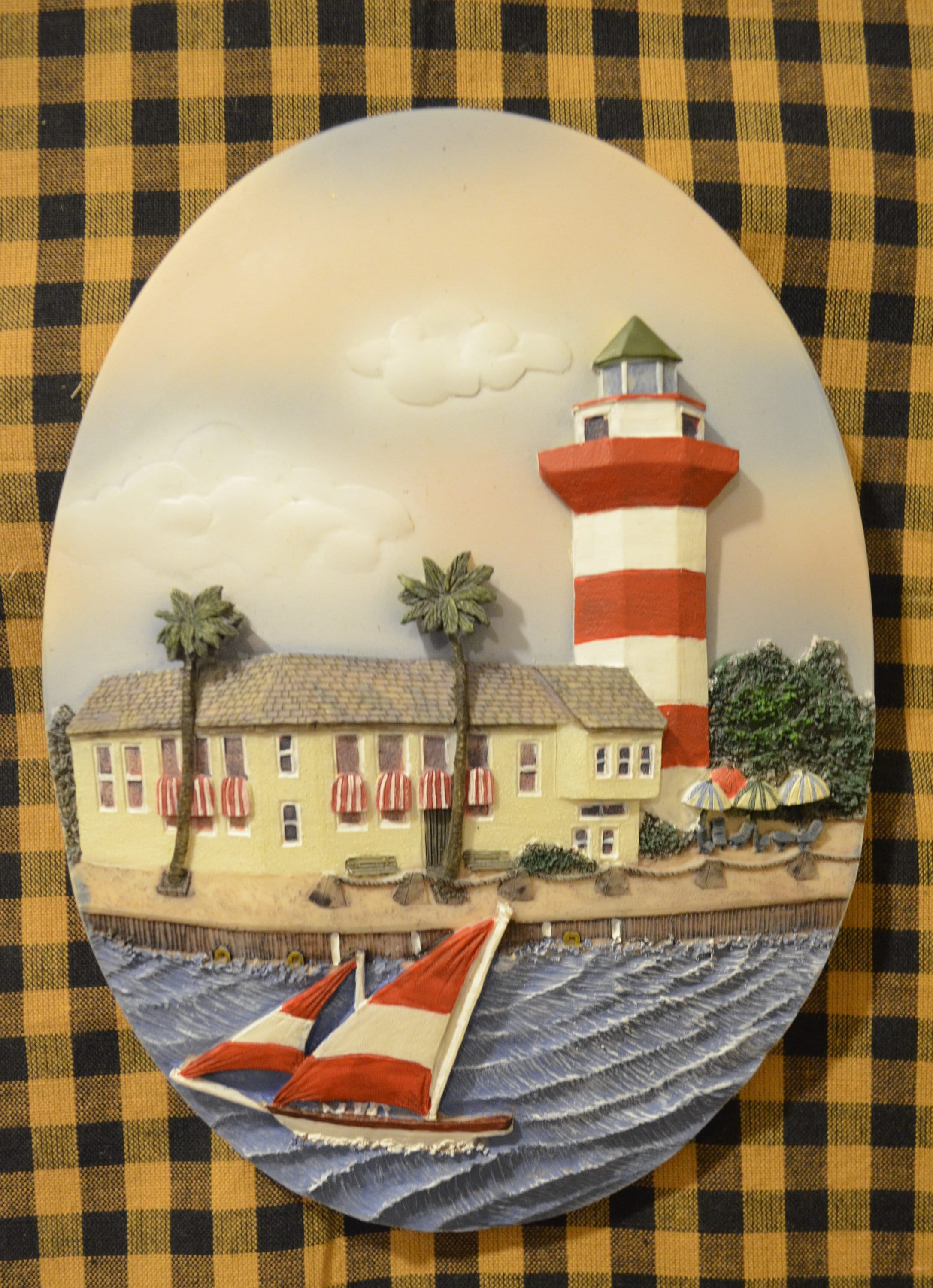 Beautifully Detailed Plaque of Harbor Town, Hilton Head Lighthouse, SC