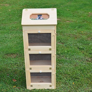 Unfinished Handcrafted Solid Pine Bread Box with 3 Door Vegetable Bin Brown Background Hand Painted Amish Girls Insert