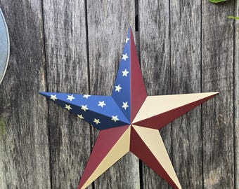 16"-32" Solid OR Rustic Old Glory Country Style American Flag Galvanized Metal Painted Barn Star Country Décor Rust Resistant Outdoor Décor