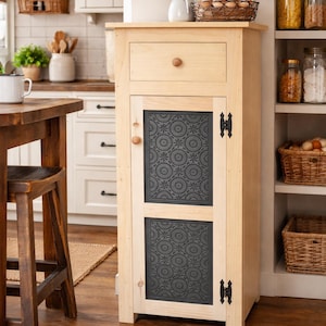 Old Mill Punched Tin Pie Safe with Top Drawer Unfinished Solid Pine Wood Country Farmhouse Décor Single Door Cabinet for Kitchen Pantry