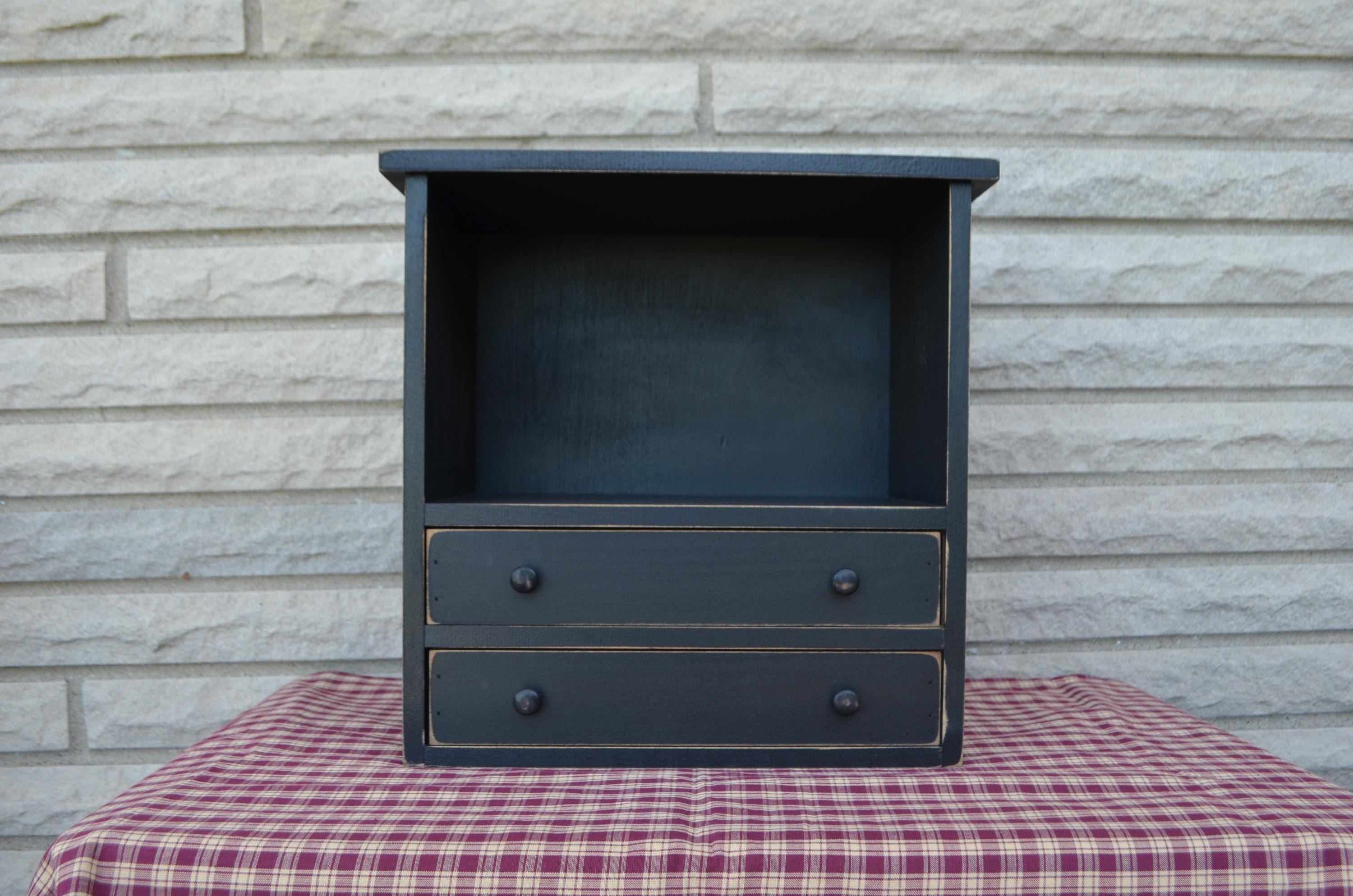 Handcrafted Rustic Wood Cabinet with Drawers - Country Farmhouse Décor in Black, White, Burgundy