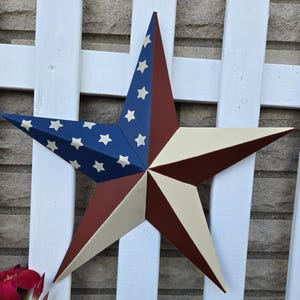 10&quot; Solid OR Rustic Americana Traditional American Flag Galvanized Metal Painted Barn Star Country Decor Rust Resistant Outdoor Decor