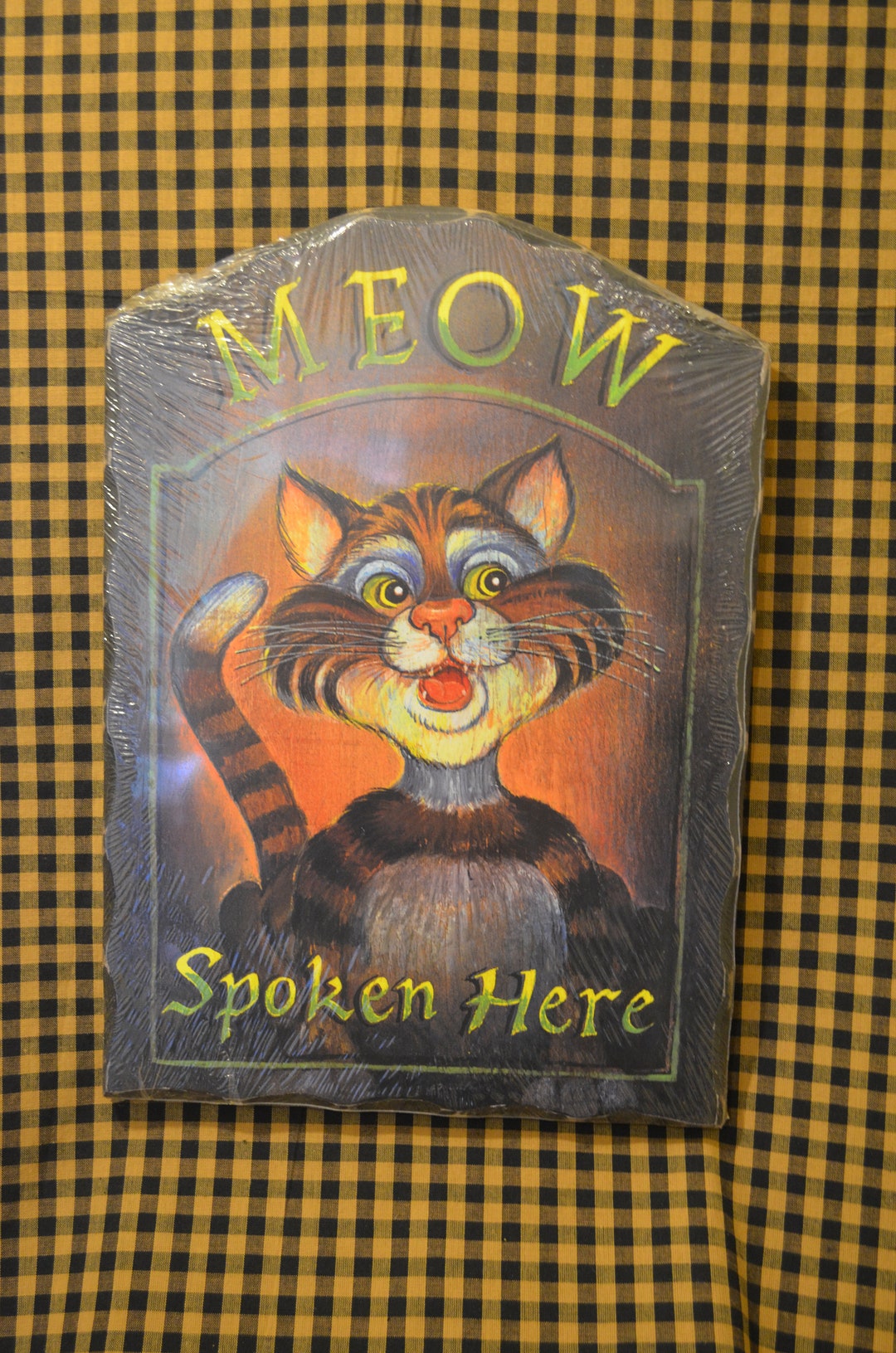 Meow Spoken Here With Cat Sign Black Distressed Wood Etsy