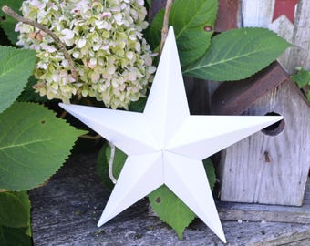 3&quot;- 10&quot; Solid White Country Galvanized Metal Painted Barn Star Rust Resistant Outdoor Décor