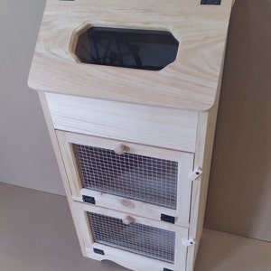 Unfinished Handcrafted Solid Pine Bread Box with 2 Door Vegetable Bin Plexiglass Viewing Window Insert