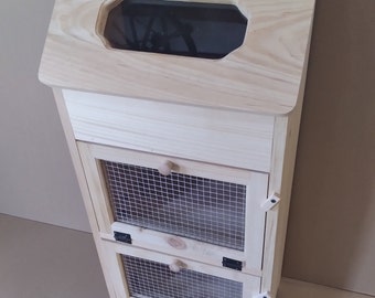 Unfinished Handcrafted Solid Pine Bread Box with 2 Door Vegetable Bin Plexiglass Viewing Window Insert
