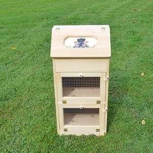 Unfinished Handcrafted Solid Pine Bread Box with 2 Door Vegetable Bin Off White Background Hand Painted Amish Girls Insert, Others available