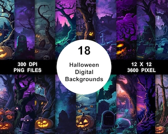 Fondos de acuarela de Halloween, papel digital de Halloween, papel de Halloween espeluznante, diario basura de Halloween, linterna de calabaza, arte espeluznante