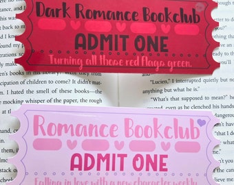Book club ticket bookmark! | Dark Romance & Romance bookclub ticketed bookmark, heart sparkle options!