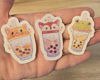 Boba Babies! | cute bubble tea animal sticker! frog, cat, fox!