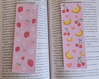 Fruity Bookmarks! | fruit patterned bookmarks. strawberries and peaches & bananas and cherries!