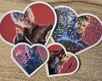 BG3 Companions Heart Sticker! | gale, astarion, wyll, shadowheart, lae'zel, & karlach stickers! large and small, sparkly and plain!