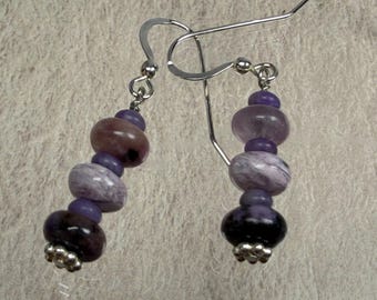 Spurrite, Charoite & Sterling Silver Earrings