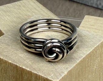 Fine Silver Knot Ring with Triple Band US Sz 6 1/2