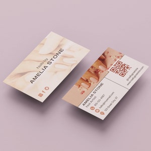 Visitenkarte Vorlage QR Code, blush rosa Visitenkarte, Sofort Download, Bearbeitbare Vorlage, DIY Visitenkarte, Rechteckige Visitenkarte