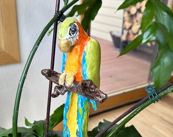 multi-color Macaw Parrot - ceramic Bird Garden Stake  - yard art, deck pot