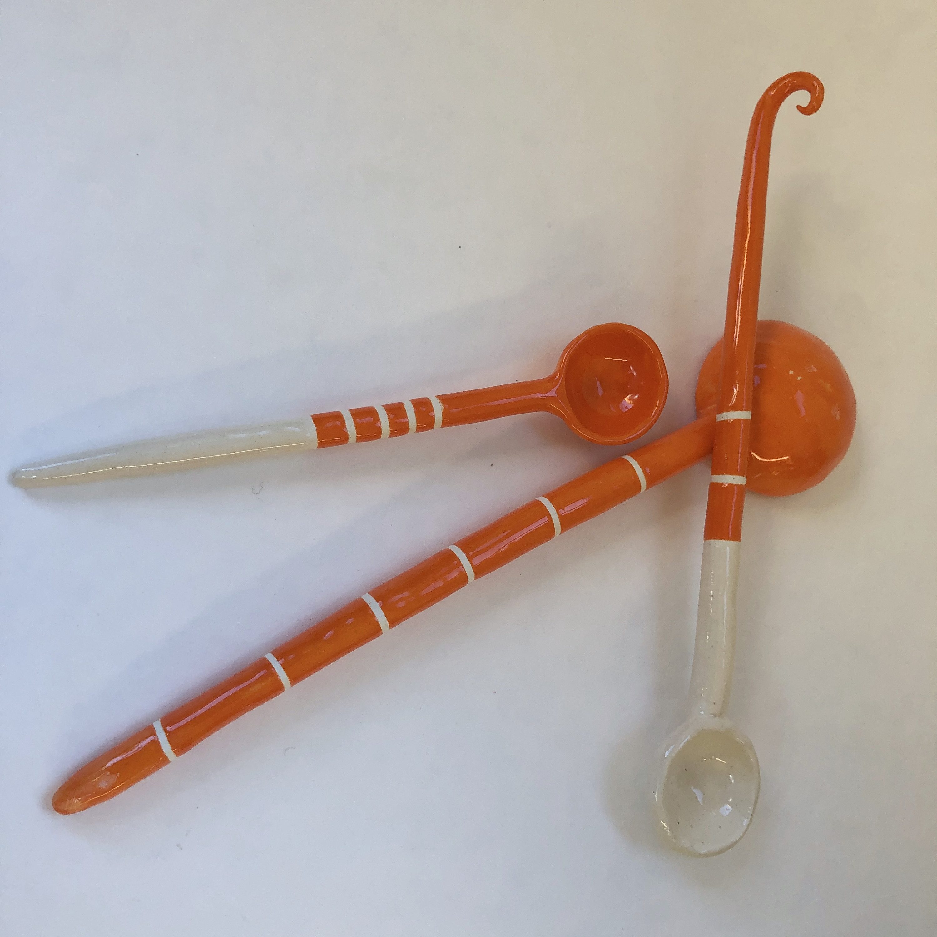 Tangerine Orange & White Ceramic Serving Spoons Set of 3 Etsy Canada