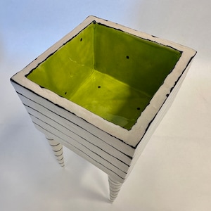 Nightmare Black & White striped ceramic Dish with Lime Green whimsical pottery