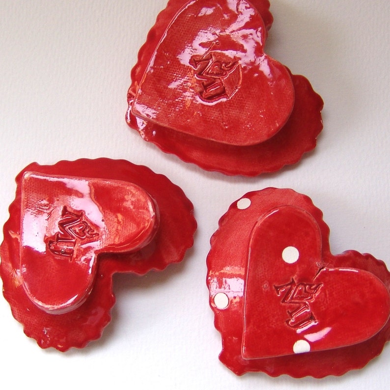 3 piece set with Love Birds candleholder soap dish polka-dot ceramic ring dish set Love Birds pottery Heart Dishes