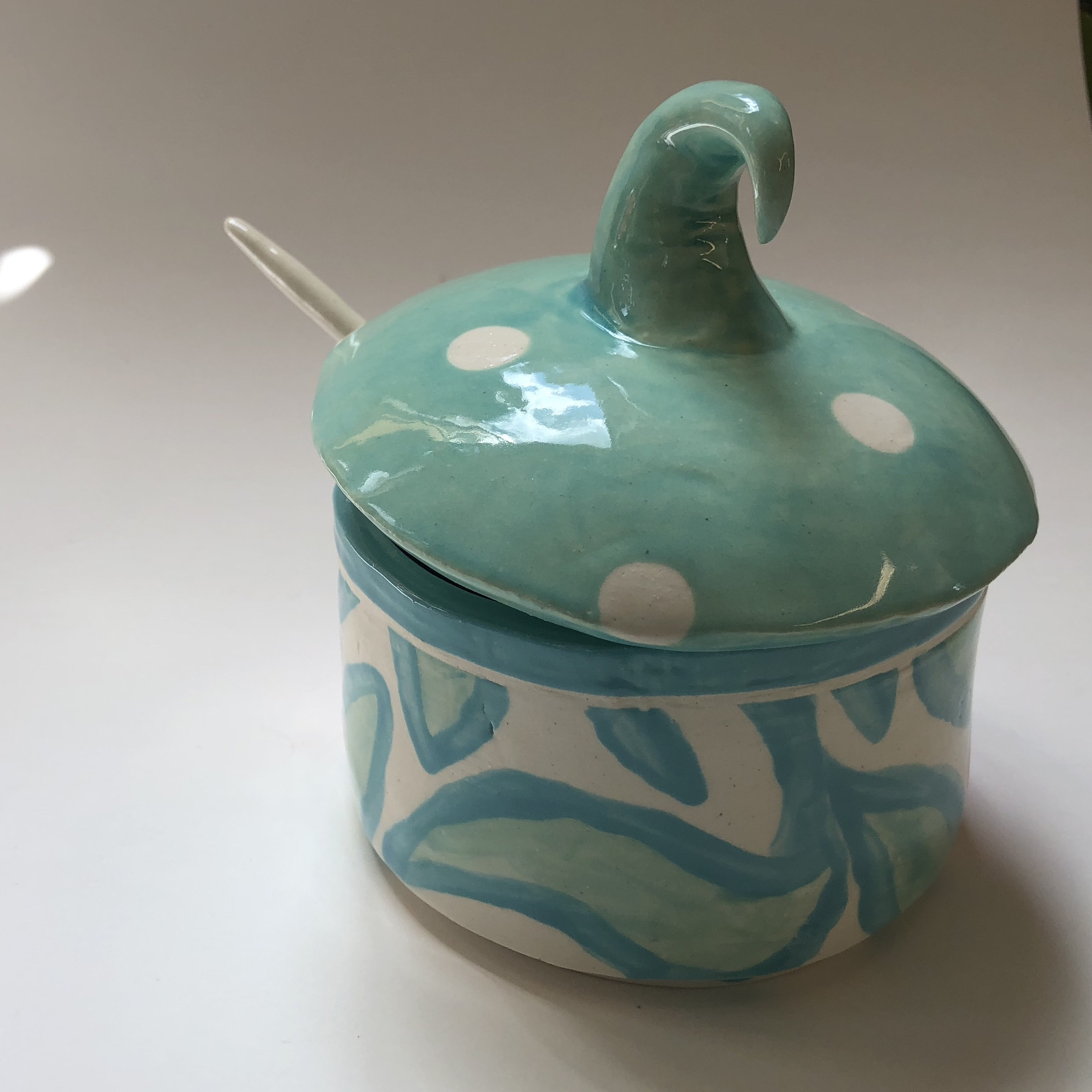 Whimsical pottery Sugar Bowl w/ handmade ceramic spoon and lid Etsy